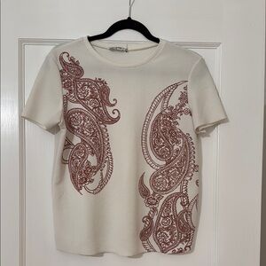 Paisley Print Cream and Red Women's Top